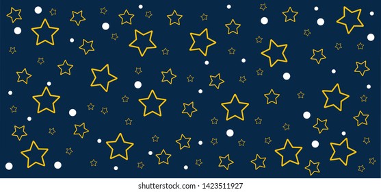 Night starry sky. Cartoon sparkling star, moon.  Twinkling stars sky. Vector  glow background. parkle light. Christmas, xmas celebrate pictogram. Gold, yellow or orange color.