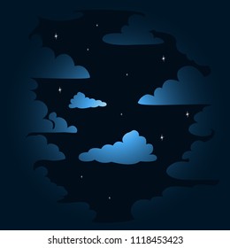 Night starry sky with clouds. Background. Vector illustration.