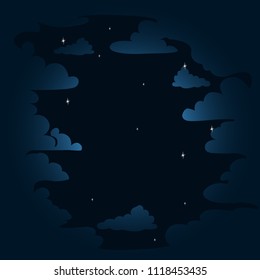 Night starry sky with clouds. Background. Vector illustration.