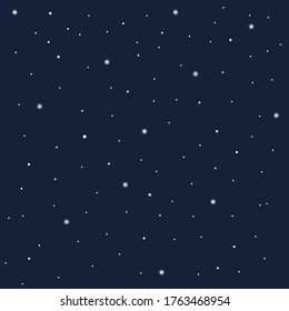 Night starry sky, falling snow. dark blue color vector.