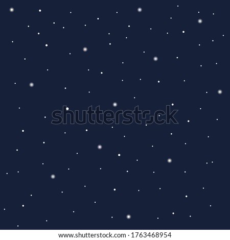 Night starry sky, falling snow. dark blue color vector.