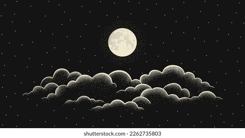 Night starry sky and full moon   cloud  Vector background and cloudy sky  moonlight