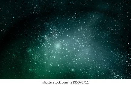 Night starry sky in green tones, vector art illustration.
