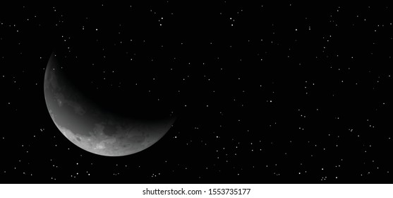 Night starry sky. Half, full waxing moon Equinox planet Earth day. Crescent gibbous means. Vector moonlight, evening astrology symbol or icon Phases solar eclipse. Big moon.