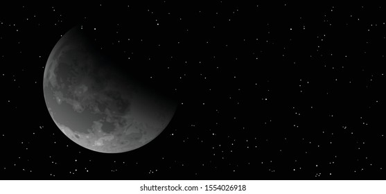 Night starry sky. Half, full waxing moon Equinox planet Earth day. Crescent gibbous means. Vector moonlight, evening astrology symbol or icon Phases solar eclipse. Big moon.