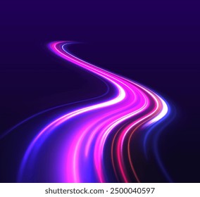 Night starry sky. Meteor shower, abstract space background. Expressway in long delay, with car lights at night on autobahn. Vector glitter light fire flare trace.	