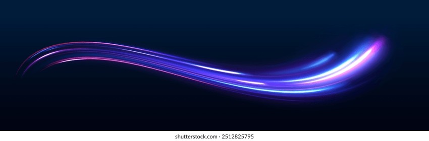 Night starry sky. Meteor shower, abstract space background. Expressway in long delay, with car lights at night on autobahn. Vector glitter light fire flare trace.	