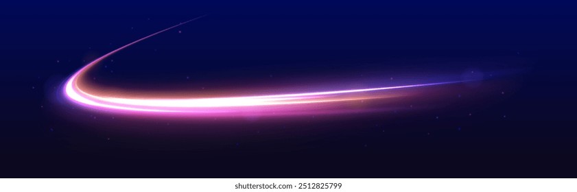 Céu estrelado noturno. Chuveiro de meteoros, fundo abstrato. Expressway em grande atraso, com luzes de carro à noite em autobahn. Rastreamento de clarão de luz de brilho vetorial.	