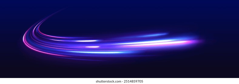 Night starry sky. Meteor shower, abstract space background. Expressway in long delay, with car lights at night on autobahn. Vector glitter light fire flare trace.	