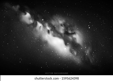 Night starry sky, Milky Way. Galaxy in space. Black white background
