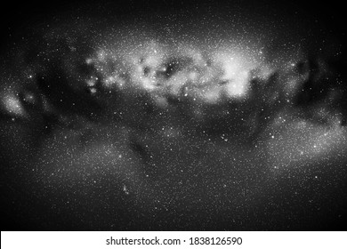 Weltraumhintergrund mit Sternenhimmel und Milchstraße. Vektorgrafik mit unserer Galaxie im Kosmos. Dunkel-schwarz-weißer Hintergrund mit Fragment des Universums