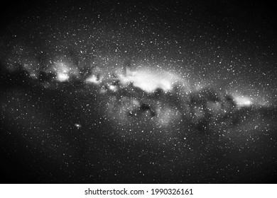 Night starry sky and Milky Way. Black white space background