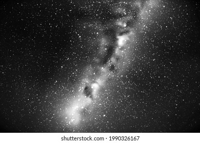 Night starry sky and Milky Way. Black white space background