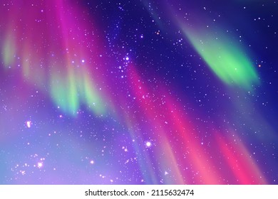 Night starry sky. Milky Way and polar lights. Purple aurora borealis