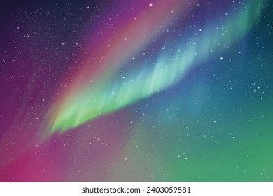 Night starry sky. Milky way and Northern lights. Green aurora borealis
