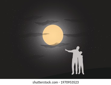 Night starry sky with moon, dark blue space background with stars