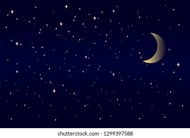 Night starry sky. Moon and stars