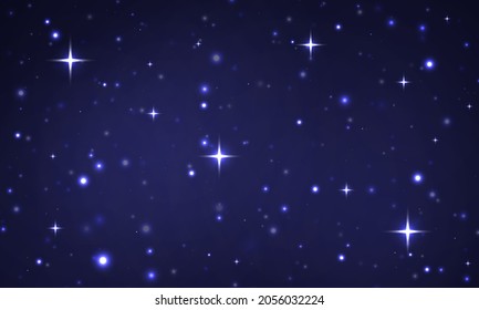 Night starry sky with nebula and constellations. Bokeh effect. Stardust in deep universe and bright shining stars in cosmic universe. Vector illustration for banner, brochure, web design.