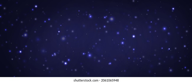 Night starry sky with nebula and constellations. Bokeh effect. Stardust in deep universe and bright shining stars in cosmic universe. Vector illustration for banner, brochure, web design.