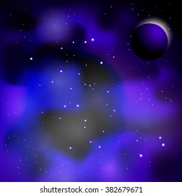 Night starry sky with nebula. Vector illustration