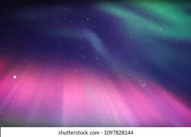 Night Starry Sky. Northern Lights. Purple Green Aurora Borealis