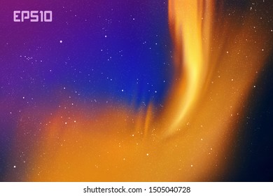 Night starry sky. Northern lights. Blue yellow aurora borealis