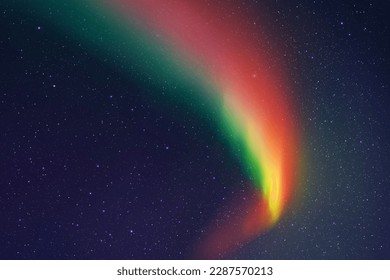 Night starry sky and Northern lights. Red green aurora borealis