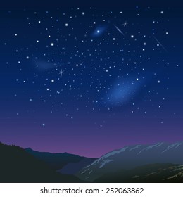 Night starry  sky over the mountains. Vector illustration