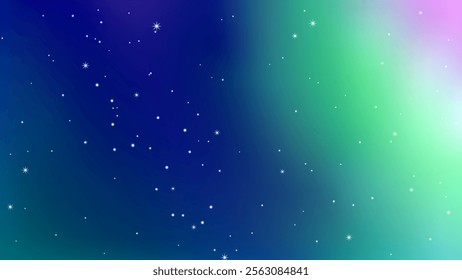 Night starry sky purple and green color vector illustration. Banner, poster, abstract background natural