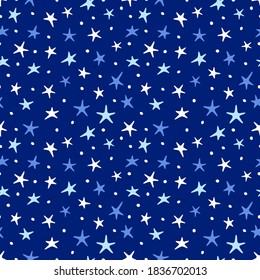 Night Starry Sky. Seamless pattern. Hand drawn cartoon collection. Vector illustration.