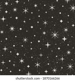 Night Starry Sky Seamless Pattern. Space Vector Background. Abstract Black Texture with Star and White Dots.