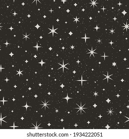 Night Starry Sky Seamless Pattern. Space Vector Background. Abstract Black Texture with Star and White Dots for print on textiles , wrapping paper, wallpapers