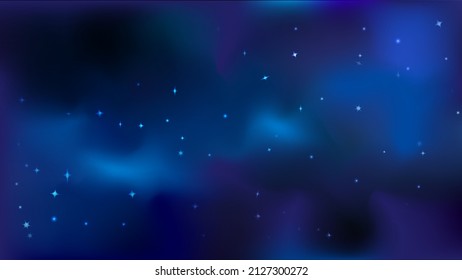 Night starry sky seen through the clouds. Abstract background with stars, cosmos. Vector illustration for banner, brochure, web design