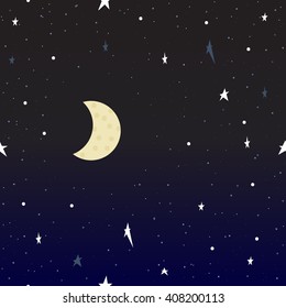 Night starry sky vector. Moon half