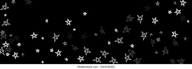 Night Stars Naive Gray Art Retro Kids Sky Stars Wallpaper. Dark Childish Monochrome Stars White Childish Black Handdrawn Picture. Bright Grey White Chaotic Simple Black Handdrawn Stars.