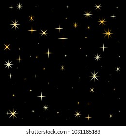 night stars pattern vector background. magic shining Flying stars on night sky cosmic backdrop, sparkle space. christmas gold sparkles confetti falling, tinsel backdrop