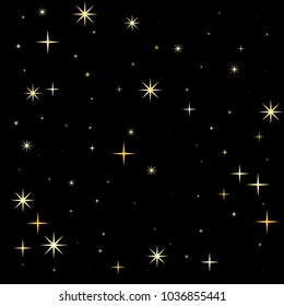 night stars pattern vector background. magic shining Flying stars on night sky cosmic backdrop, sparkle space. christmas gold sparkles confetti falling, tinsel backdrop