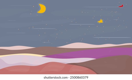 night steppe arid landscape vector background
