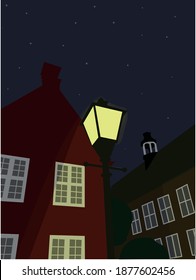 A night street with a light of torch
