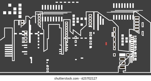 Night street, multi-storey houses, different heights, city landscape