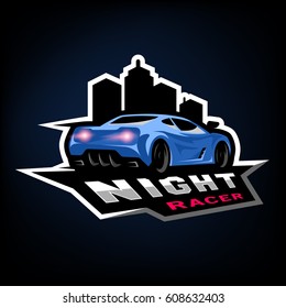 Night street racer, emblem, logo.
