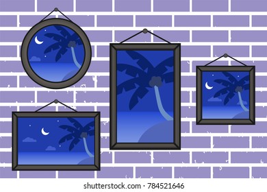 Night summer beach frames on a wall