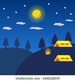 night summer camp vector illustration