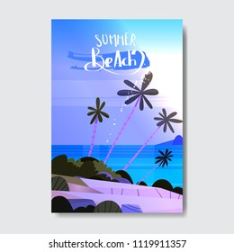 night summer time landscape palm tree beach badge design label. season holidays lettering for logo, templates, invitation, greeting card, prints and posters. vector illustration