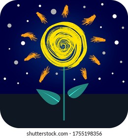 night sunflower vector art illustration
