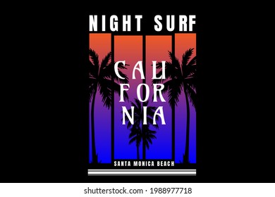 night surf california santa monica beach color orange and blue