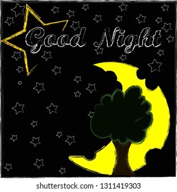Night and Sweet Dreams.Nature scene with moon,stars and the green tree in the night.Nature.