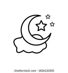 Night symbol. cloud, Crescent moon and star line icon. Design template vector