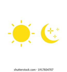 Night symbol of the moon with stars and sun, isolated on white background.