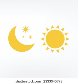  Night symbol of the moon with stars and sun, vector on white background